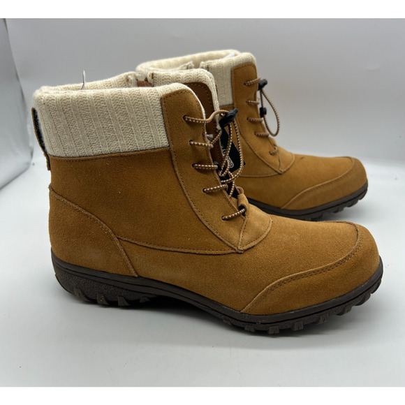 Sporto® Boho Water-Resistant Suede Lace-Up Ankle Boot - Camel 10 M - Picture 1 of 8